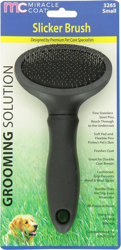 Miracle Care Slicker Brush for Dogs and Cats, Pet Hair Brush for Shedding, Removes Loose Undercoat, Ergonomic Handle, Smaller Head for Small Dogs and Cats