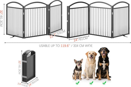 Folding No-Assembly Freestanding Dog Gate with Door,32" Heights Foldable Pet Fence,144" Extra Wide Accordion Puppy Folding Playpen for Doorways,House,Stairs (6 Panels,White)