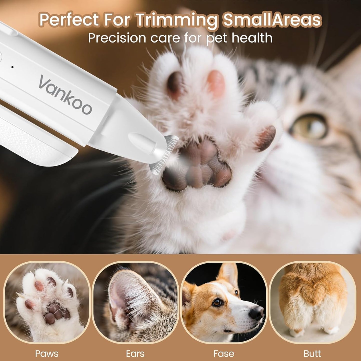 2 in 1 Dog & Cat Nail Clippers & Trimmers with LED Lights, Splash Guard - Pet Hair Trimmer for Around Paws, Ear, Eye,Face, Rump Rechargeable & IPX7 Waterproof Grooming Supplies for Dog, Cat