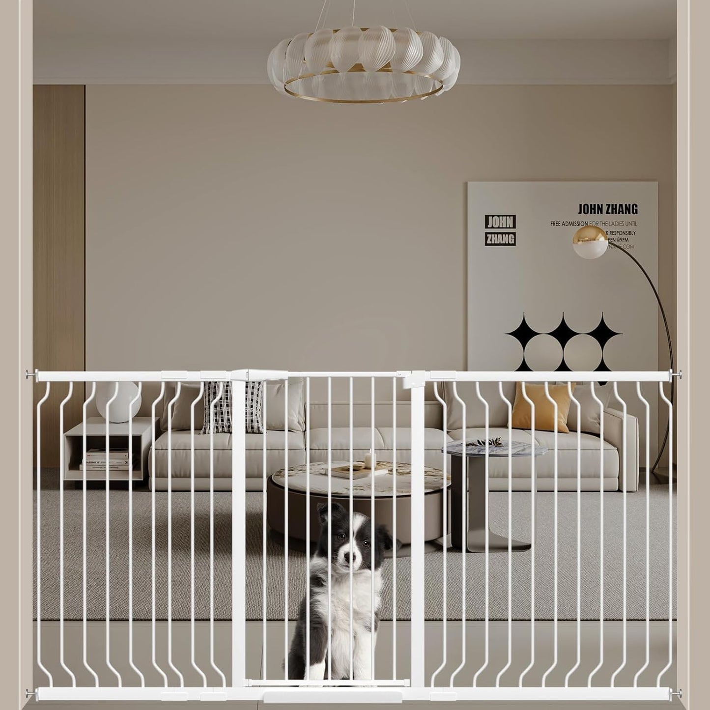 WAOWAO Extra Tall 40.55" Baby Gate 29.92-63.38" Wide Pressure Mounted Walk Through Swing Auto Close Safety White Metal Toddler Child Dog Pet for Indoor Stairs,Doorways,Kitche