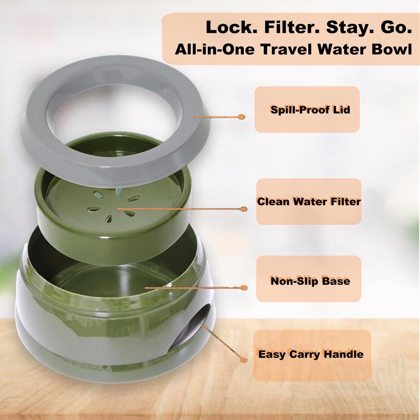 Pets No-Spill Slobber Stopper Water Bowl,Splash Proof Drinking Bowl for Home and Travel,No Messy No Drip No Sloppy Water Bowl for Sm-Med Dogs/Cats/Pets 25OZ