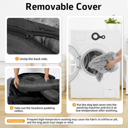 Calming Dog Bed Fluffy Plush Dog Mat for Furniture Protector with Removable Washable Cover for Large Medium Small Dogs and Cats (Large, Light Grey)