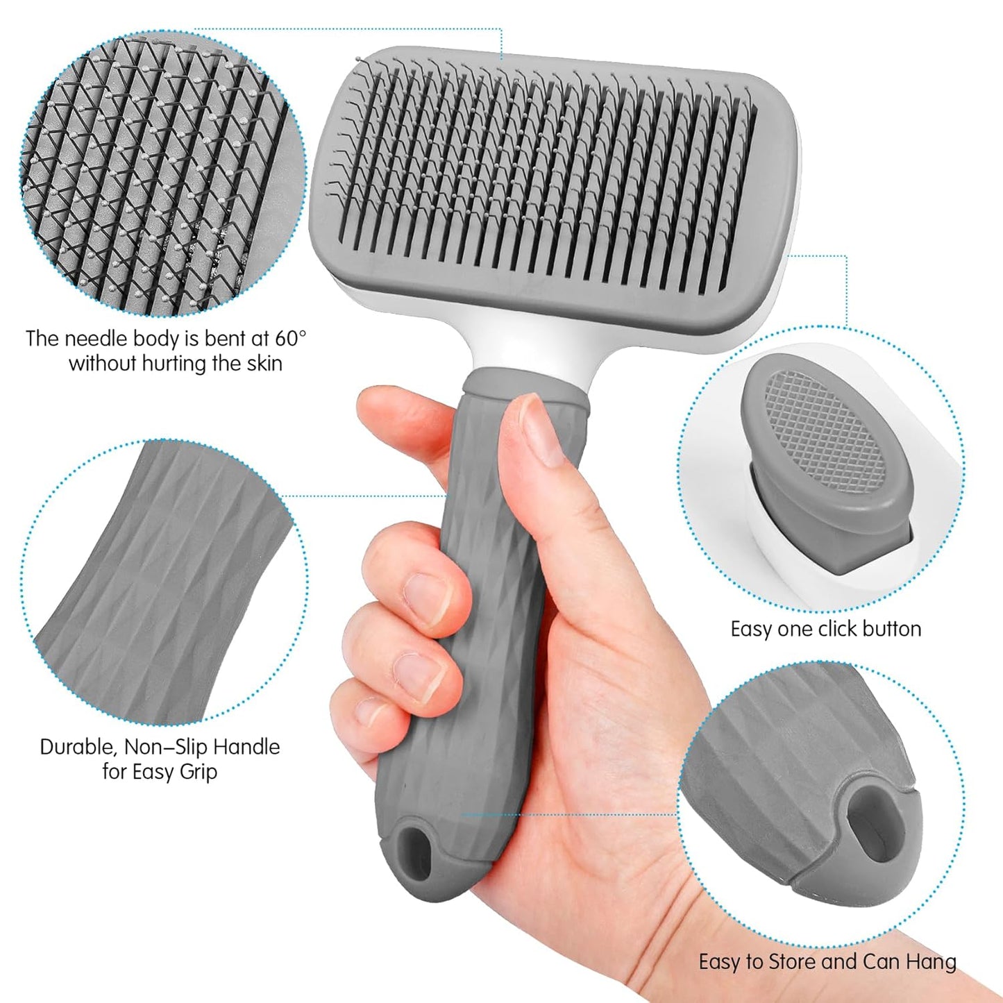 Dog & Cat Brush, Self Cleaning Slicker Brush for Pets, Upgraded Dog Brush for Shedding Massaging and Grooming, Removes Loose Undercoat & Portable Comb for Long Short Haired Dogs(Blue)