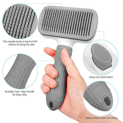 Dog & Cat Brush, Self Cleaning Slicker Brush for Pets, Upgraded Dog Brush for Shedding Massaging and Grooming, Removes Loose Undercoat & Portable Comb for Long Short Haired Dogs(Blue)