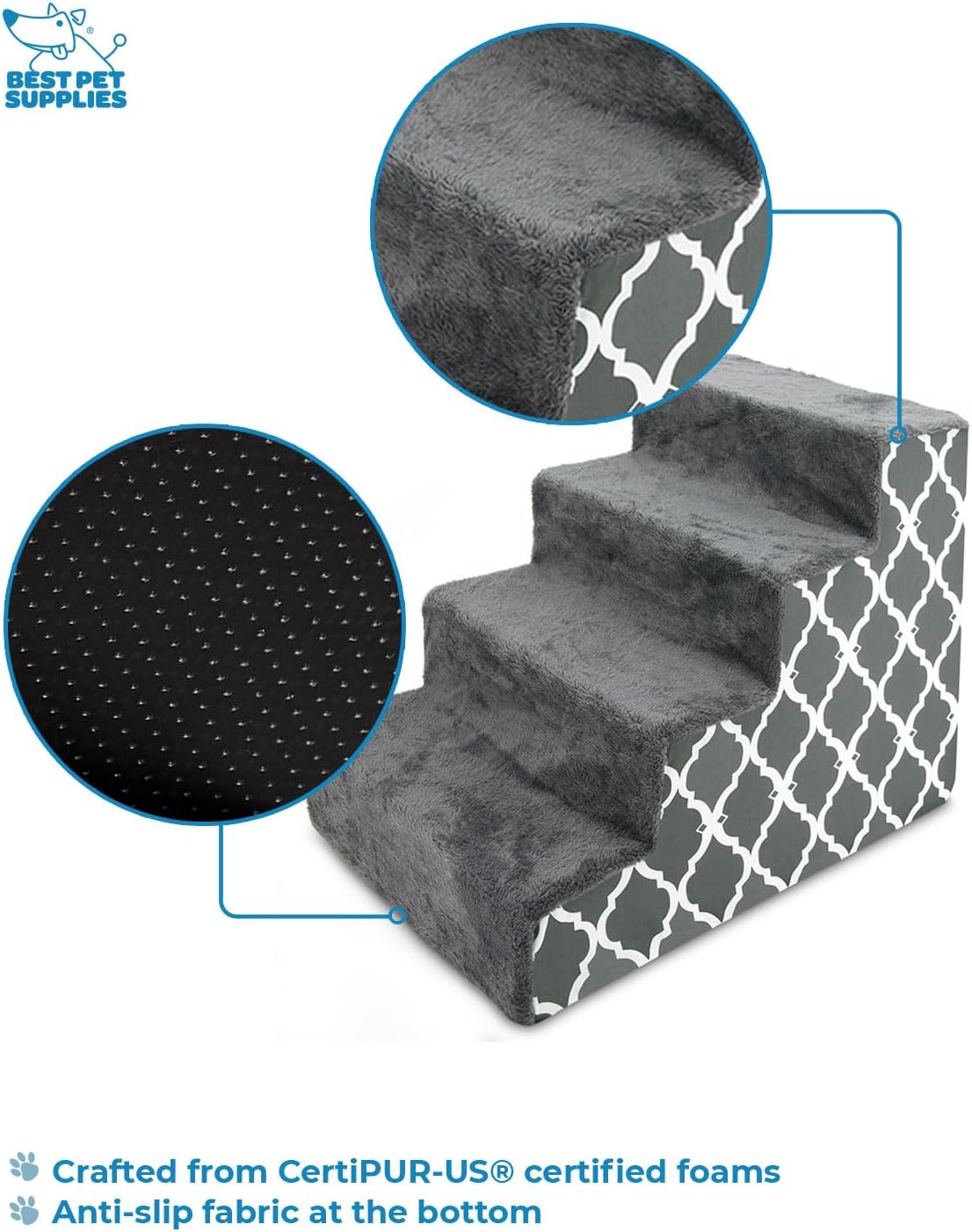 Best Pet Supplies Dog Stairs & Steps - Foam Steps for Small Dogs & Cats, Non-Slip Indoor Balanced Pet Step Support, Dog Ramp, No Assembly, Ash Gray Linen, 2-Step (12-inch Height)