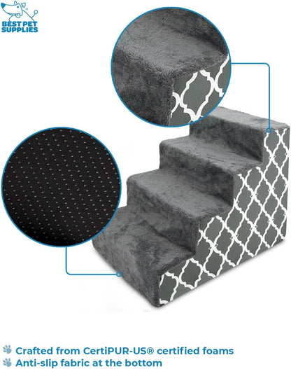 Best Pet Supplies Dog Stairs & Steps - Foam Steps for Small Dogs & Cats, Non-Slip Indoor Balanced Pet Step Support, Dog Ramp, No Assembly, Ash Gray Linen, 2-Step (12-inch Height)
