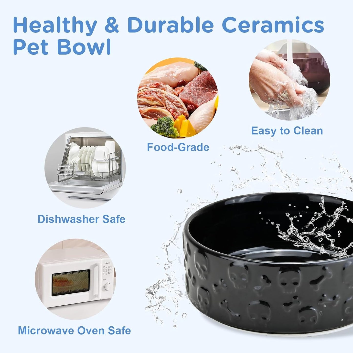 SPUNKYJUNKY Elevated Dog Bowls Ceramic, 6.1'' Dogs and Cat Food Water Bowls Raised with Non-Slip Bamboo Stand for Medium Sized Breed Microwave Dishwasher Safe - 28.7 OZ,Beige