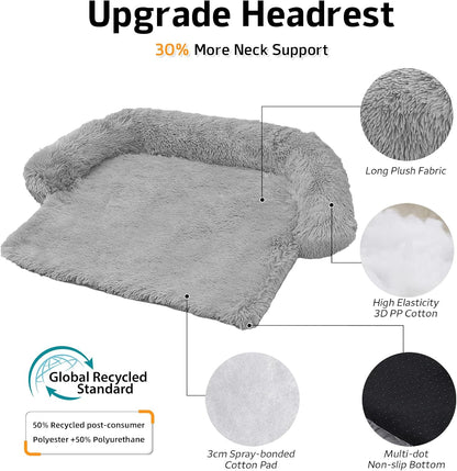 Calming Dog Bed Fluffy Plush Dog Mat for Furniture Protector with Removable Washable Cover for Large Medium Small Dogs and Cats (Large, Light Grey)