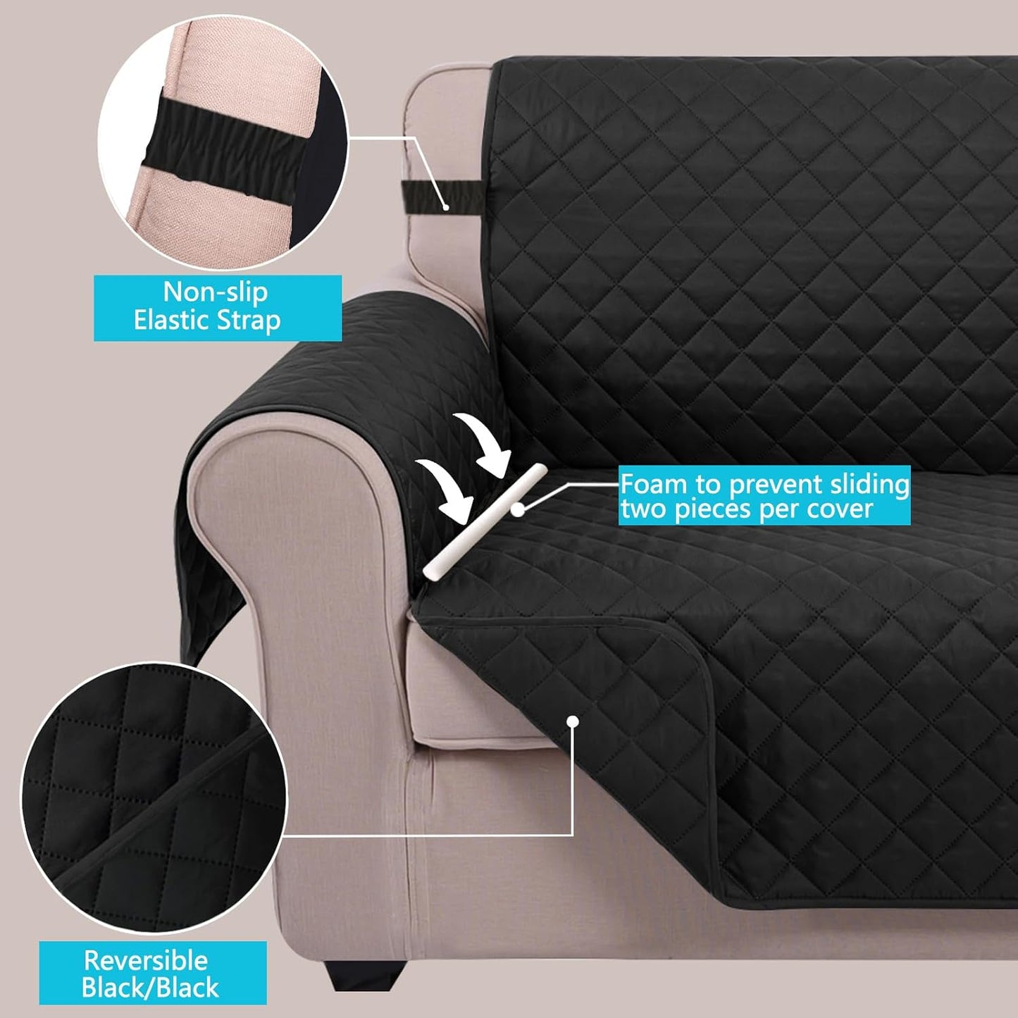 U-NICE HOME Reversible Sofa Cover Washable Couch Cover for Dogs Friendly with Elastic Straps Water Repellent Furniture Protector for 3 Cushion Couch (Sofa, Coffee/Beige) - Colors B