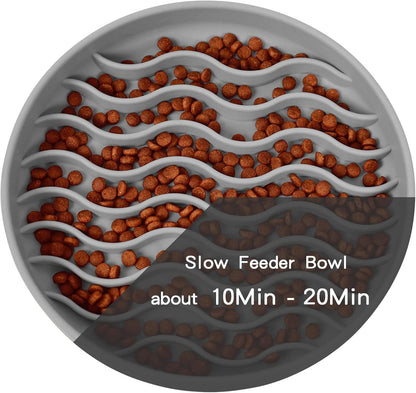 Slow Feeder Dog Bowls, Silicone Food Bowl Anti-Gulping, Pets Puppy Slow Feeder with Suction Cups, Dishwasher Microwave Safe for All Small Medium Dogs, Wave Design Blue
