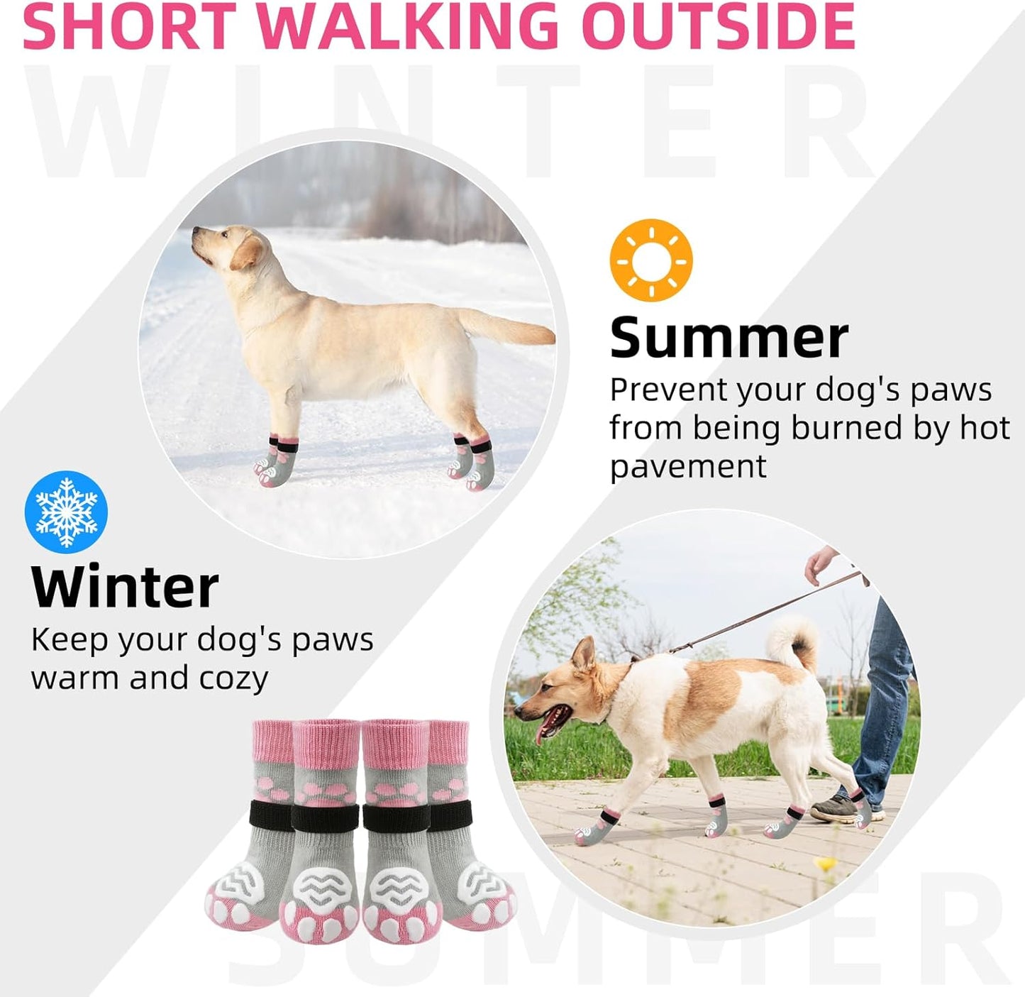 PUPTECK Anti Slip Dog Socks with Double Grippers for Hardwood Floors, Shoes for Hot/Cold Pavement, Boots & Paws Protectors to Prevent Licking, Traction Booties for Senior Small Large Dogs