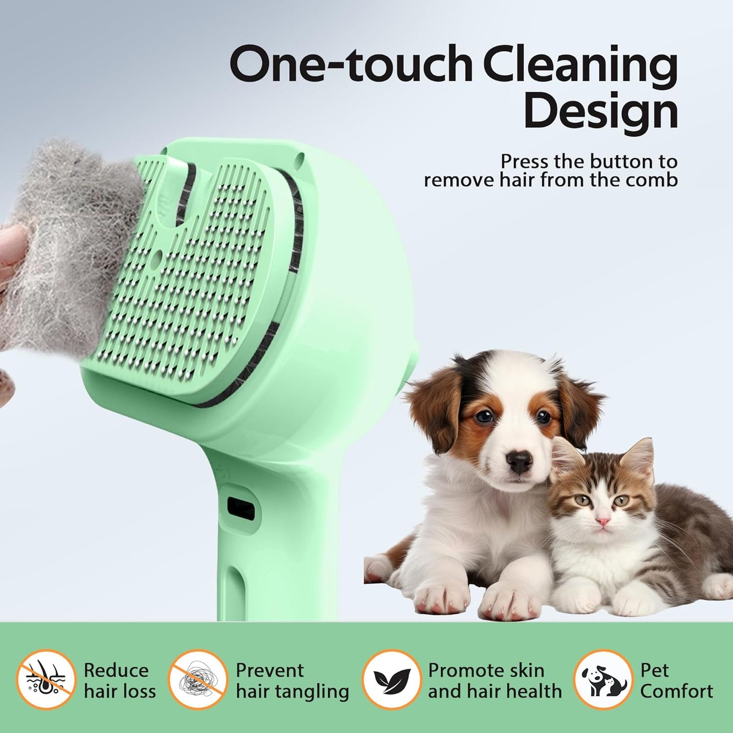 Pet Grooming Brush with Electronic Mist Spray - Gentle Deshedding Tool for Cats & Dogs, Pet Steam Brush，Reduces Shedding, Soft Bristles, Promotes Healthy Coat-Comes with a hair smoothing comb-White