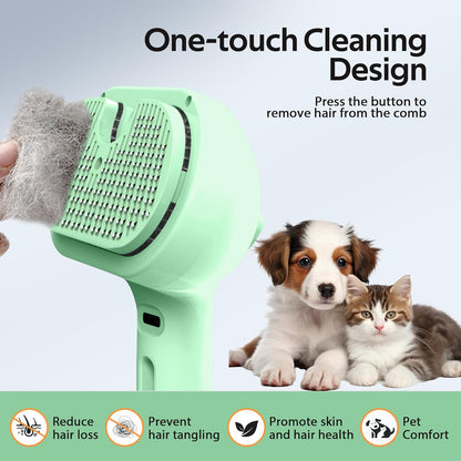 Pet Grooming Brush with Electronic Mist Spray - Gentle Deshedding Tool for Cats & Dogs, Pet Steam Brush，Reduces Shedding, Soft Bristles, Promotes Healthy Coat-Comes with a hair smoothing comb-White
