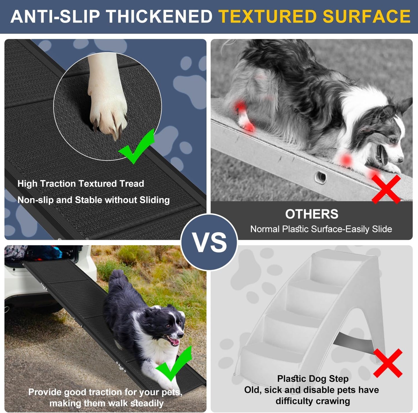 Dog Car Ramp for Large Dogs, Foldable Dog Steps Aluminum Dog Ramps, Dog Stairs with Nonslip Surface for High Beds, Trucks, Cars and SUV, Supports up to 240 lbs (67'' L x 17'' W)