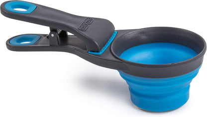 Dexas Pets Collapsible KlipScoop Collapsible Dry Dog Food Scoop and Dog Food Bag Clip, 1 Cup Capacity, Pro Blue