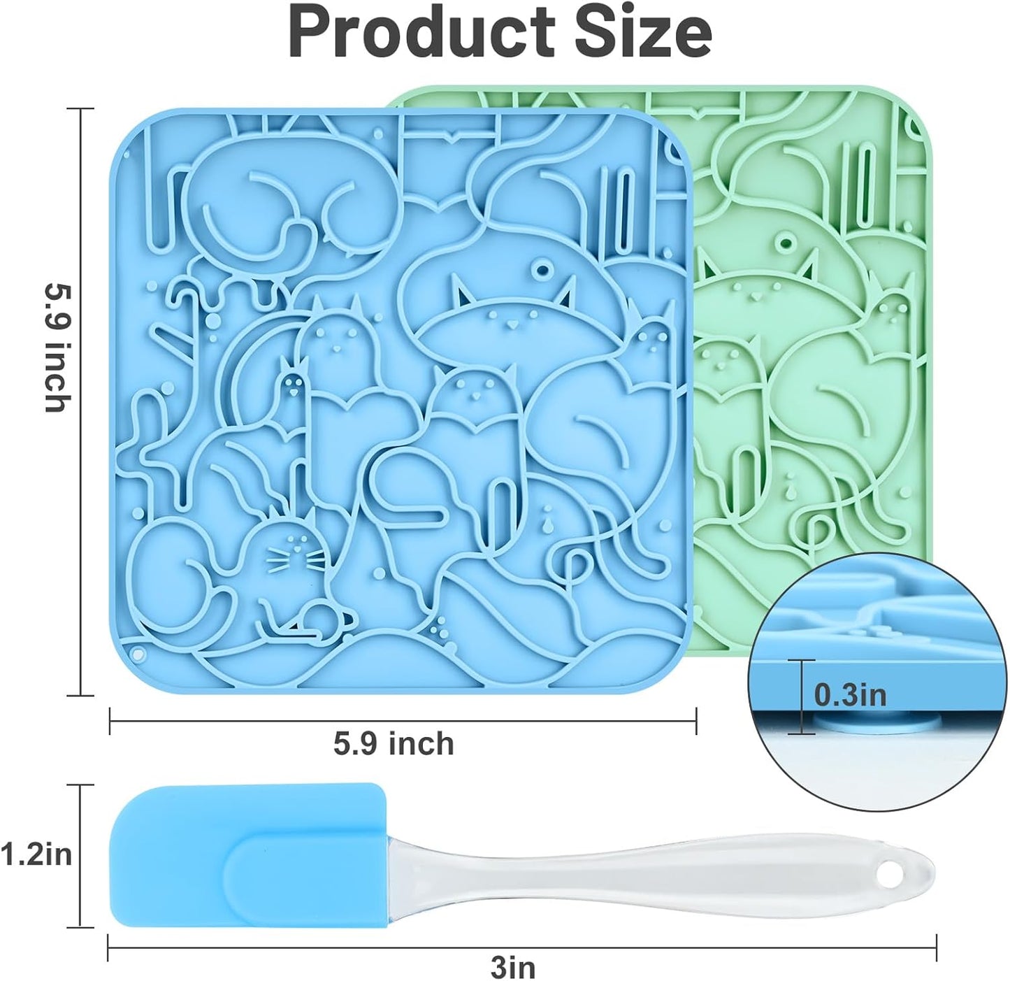 Lick Mat for Dogs,Lick Pads for Cats with Suction Cups- Large&Small Pet Anxiety Relief, Slow Feeder Dog Bowls, Bathing, Grooming and Training -2PCS Packing (Blue+Green, Large)