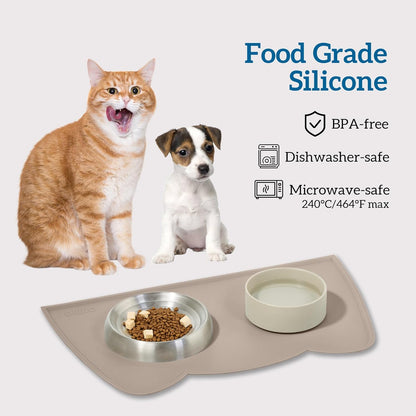 OHMO - Cat Food Mat, Silicone Pet Feeding Mat for Floor Non-Skid Waterproof Dog Water Bowl Tray, Easy to Clean Pet Placemat (Erythrinus, 18 * 9.8'')