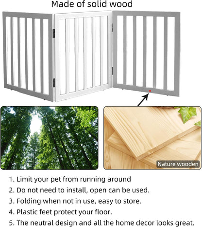 ZJSF Freestanding Indoor Dog Gate for House Foldable Wood Brown Puppy Gate for Doorways Pet Gate for Stairs Extra Wide Pet Fence 24" Height 2 Panels
