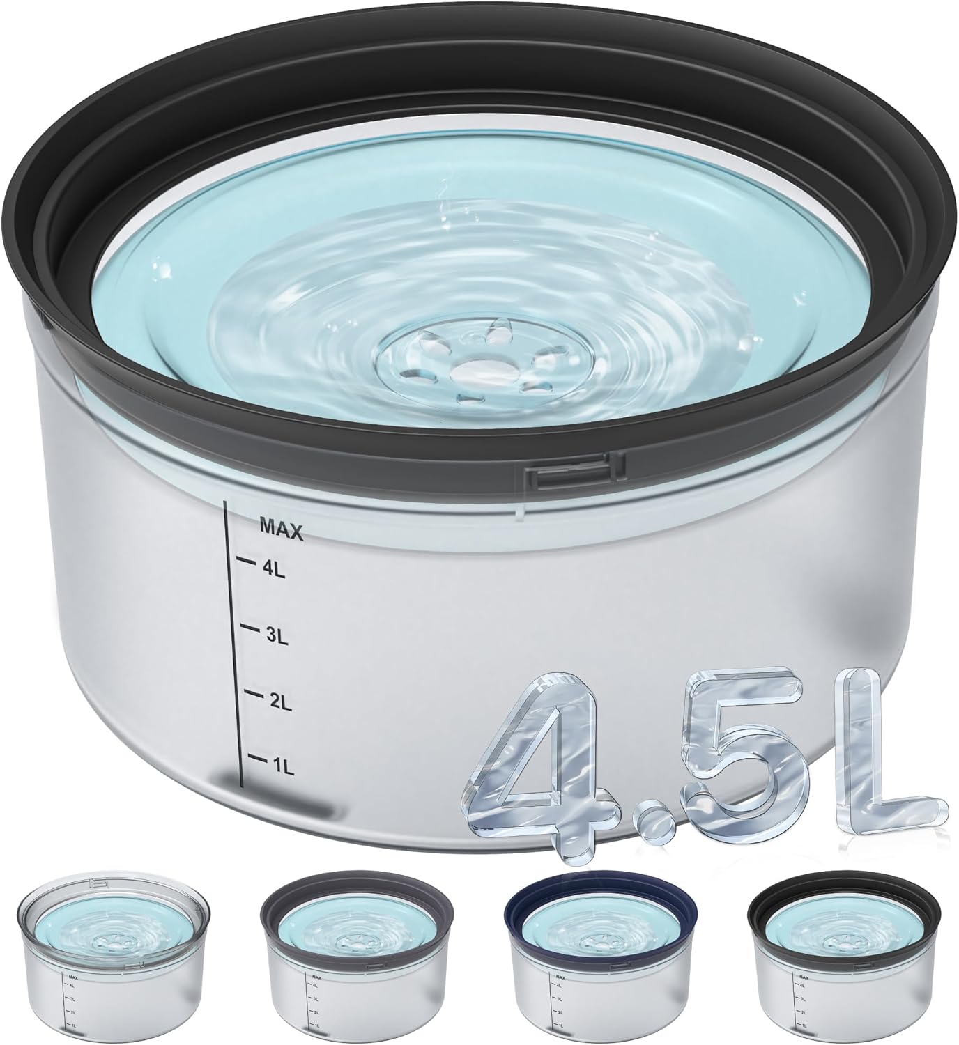 Decflow 1.2Gallon Dog Water Bowl No Spill, 4.5L Large Capacity Spill Proof Dog Bowls with Transparent Floating Disk, No Splash Slow Drinking Dog Bowl for Sloppy Messy Drinkers (Clear)