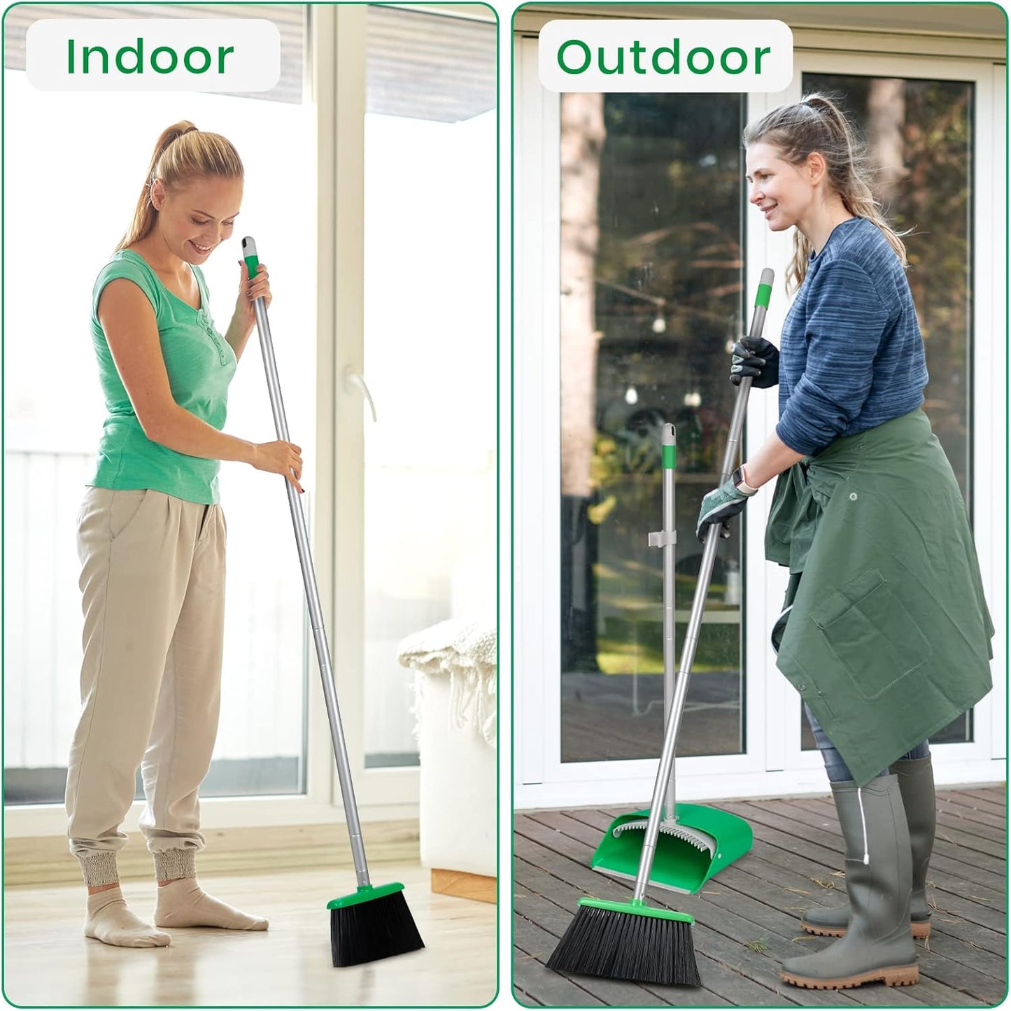 TreeLen Broom and Dustpan Set with 52" Long Handle for Home Kitchen Room Office Lobby Floor Use Upright Stand Up Stand Up Broom with Dustpan Combo