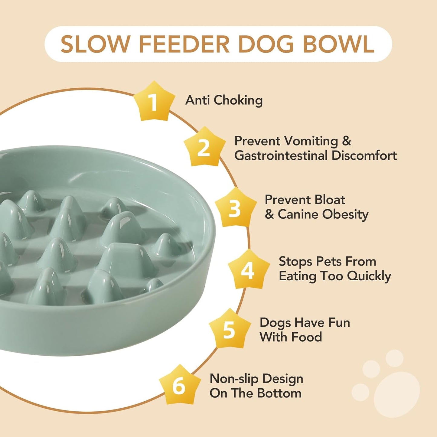 Havniva Ceramic Slow Feeder Dog Bowls, 1.6 Cups Dog Bowl Slow Feeding for Medium Breed, 8.2inch Puzzle Dog Food Bowl Slow Feeder Non-Slip Anti-Gulping and Anti-Choking Reduces Bloating