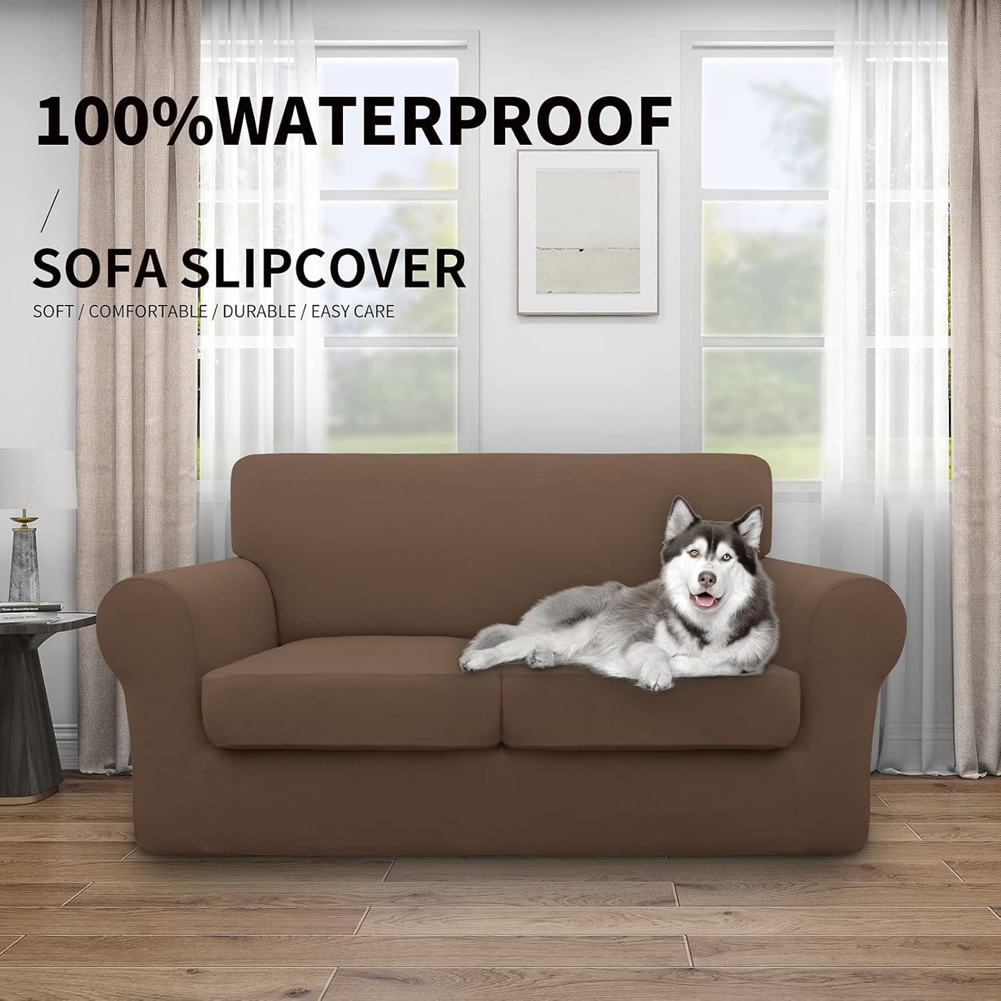 Easy-Going 100% Dual Waterproof 4 Pieces Stretch Soft Couch Cover for Dogs, Sofa Slipcover for 3 Separate Cushion Couch Leakproof Furniture Protector for Kids, Pets Dark Gray