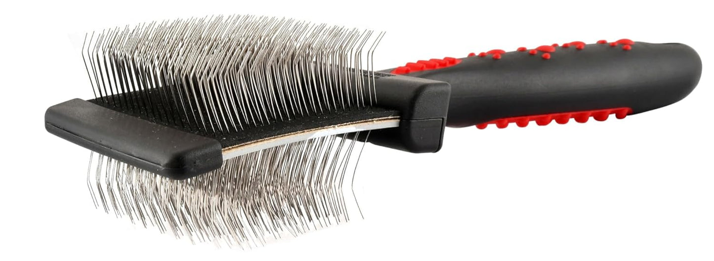 Jeffers Pet Dual Level Pin Universal Slicker Brush for Dogs, Cats & Small Pets - Curved Grooming Brush with Long & Short Pins for Shedding, Detangling, Finishing - Remove Mats & Dead Coat - Large
