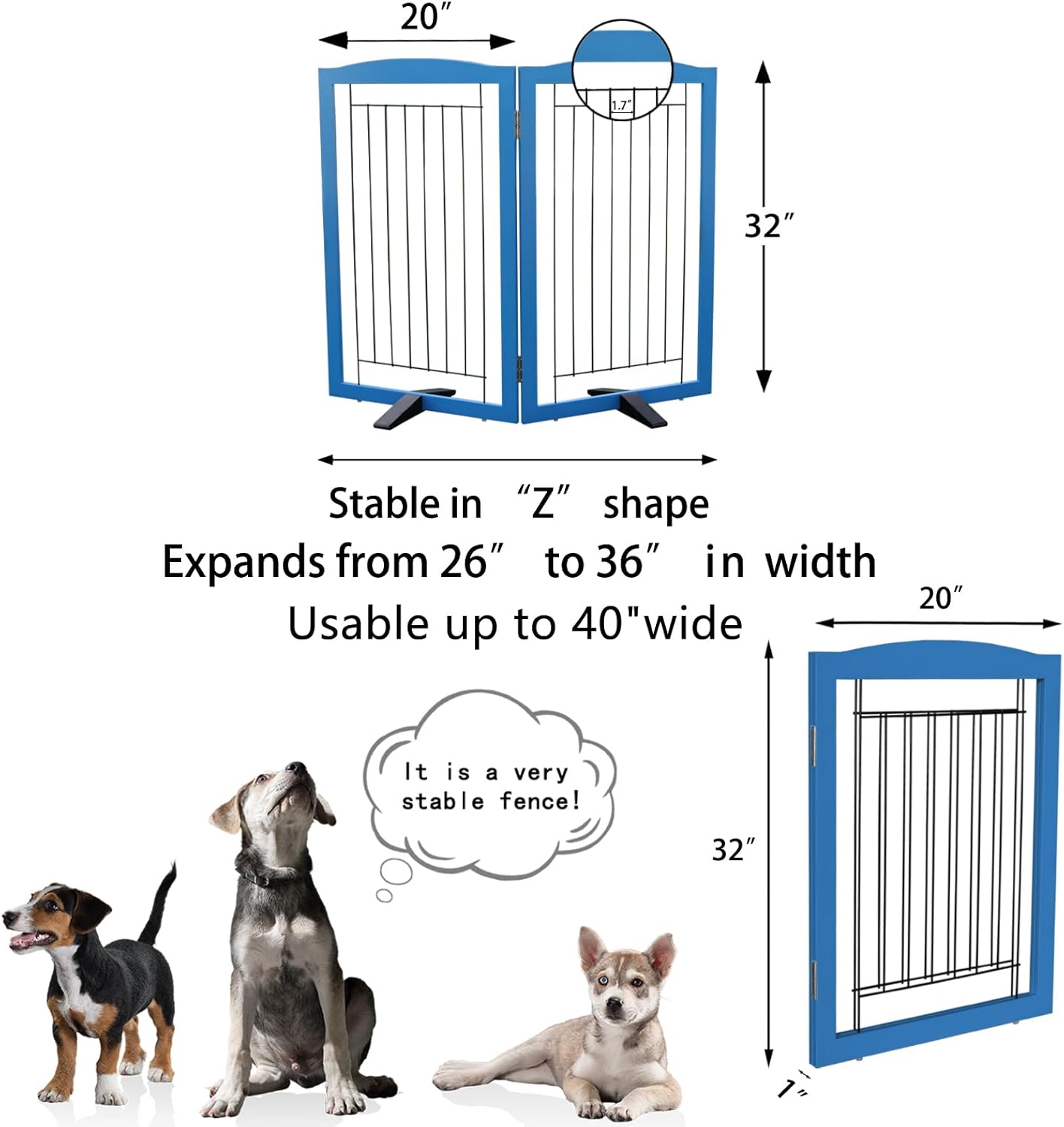ZJSF Freestanding Dog Fence Indoor, Foldable Dog Gate for Doorways, Stairs or Hallways, Sturdy Wood Extra Wide Pet Gate with Support Feet for The House, White, 24 "Height-3 Panels
