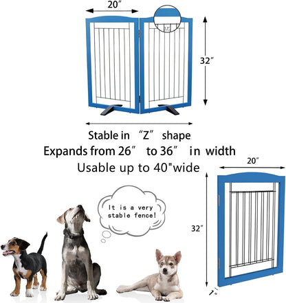 ZJSF Freestanding Dog Fence Indoor, Foldable Dog Gate for Doorways, Stairs or Hallways, Sturdy Wood Extra Wide Pet Gate with Support Feet for The House, White, 24 "Height-3 Panels