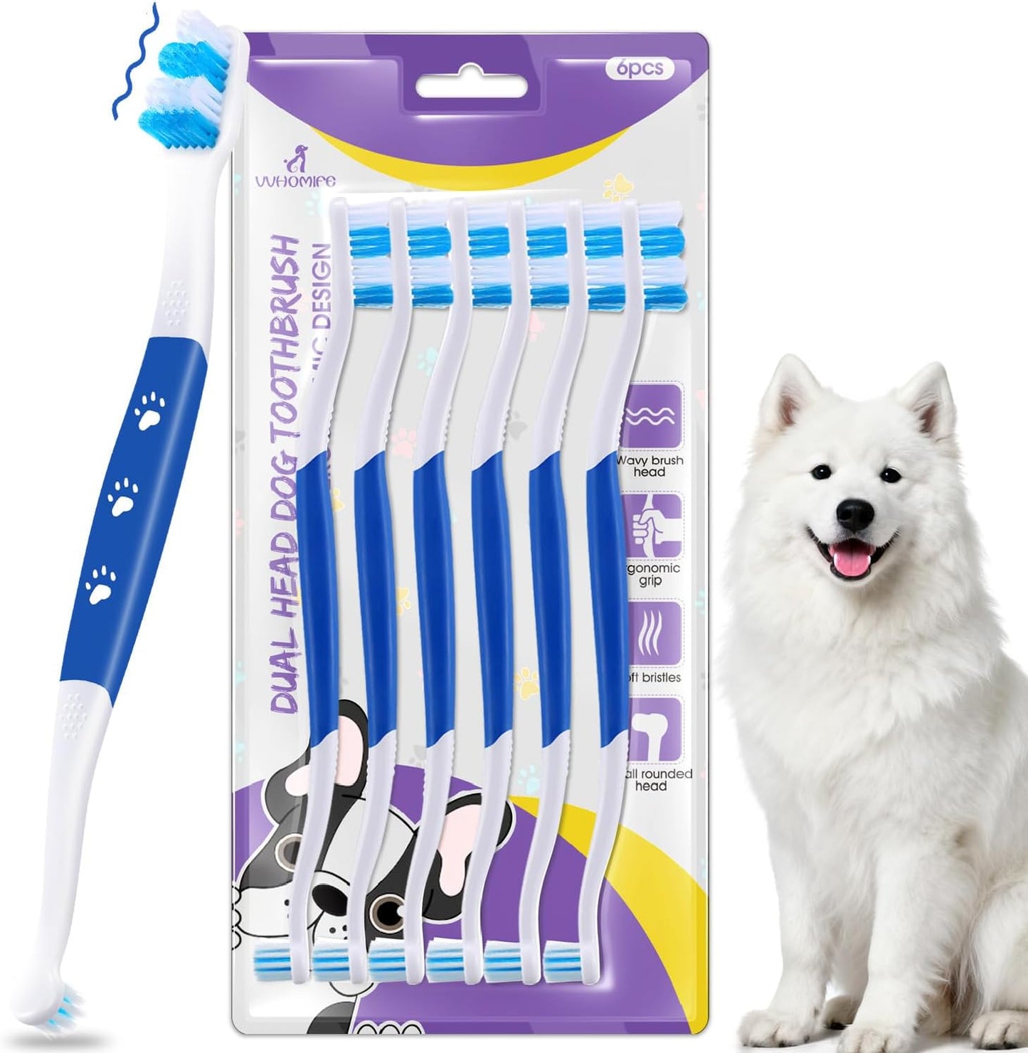 Dog Toothbrush – Newly Upgraded Dual-Head Design with 60° Wavy Bristles – Gently Surrounds Teeth for Deep Cleaning and Plaque Removal – Non-Slip Handle, Ideal for Daily Pet Dental Care (Pink, 1-Pack)