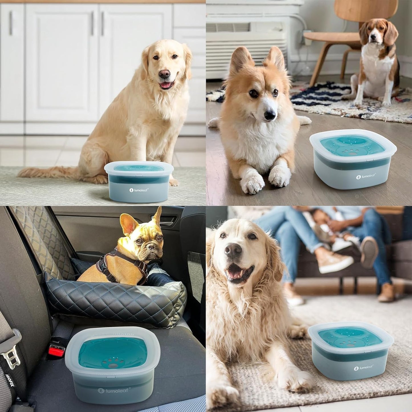 LumoLeaf No Spill Water Bowl for Dogs, Slow Feeder for Messy Drinkers, Drip-Free, Splash-Proof Design (Grey, 35oz)
