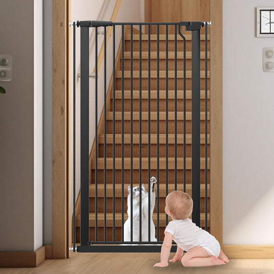 51.18" Extra Tall Cat Gate for Doorway,29.5"- 48.4" Wide Auto Close Tall Pet Gate No Drilling Pressure Mounted for Hallway Kitchen,Black
