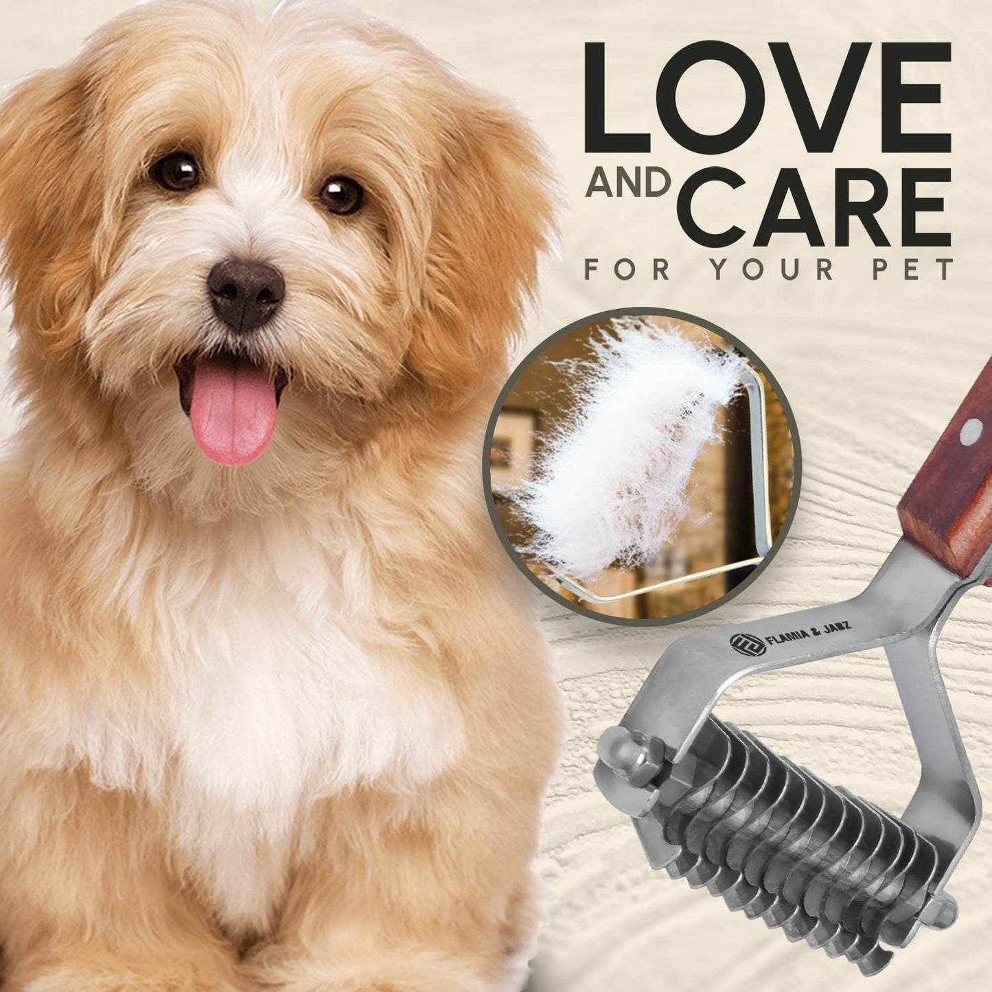 Flamia & Jabz Undercoat Rake for Dogs & Cats, Dematting Grooming Stripper Tool (14 Blades)