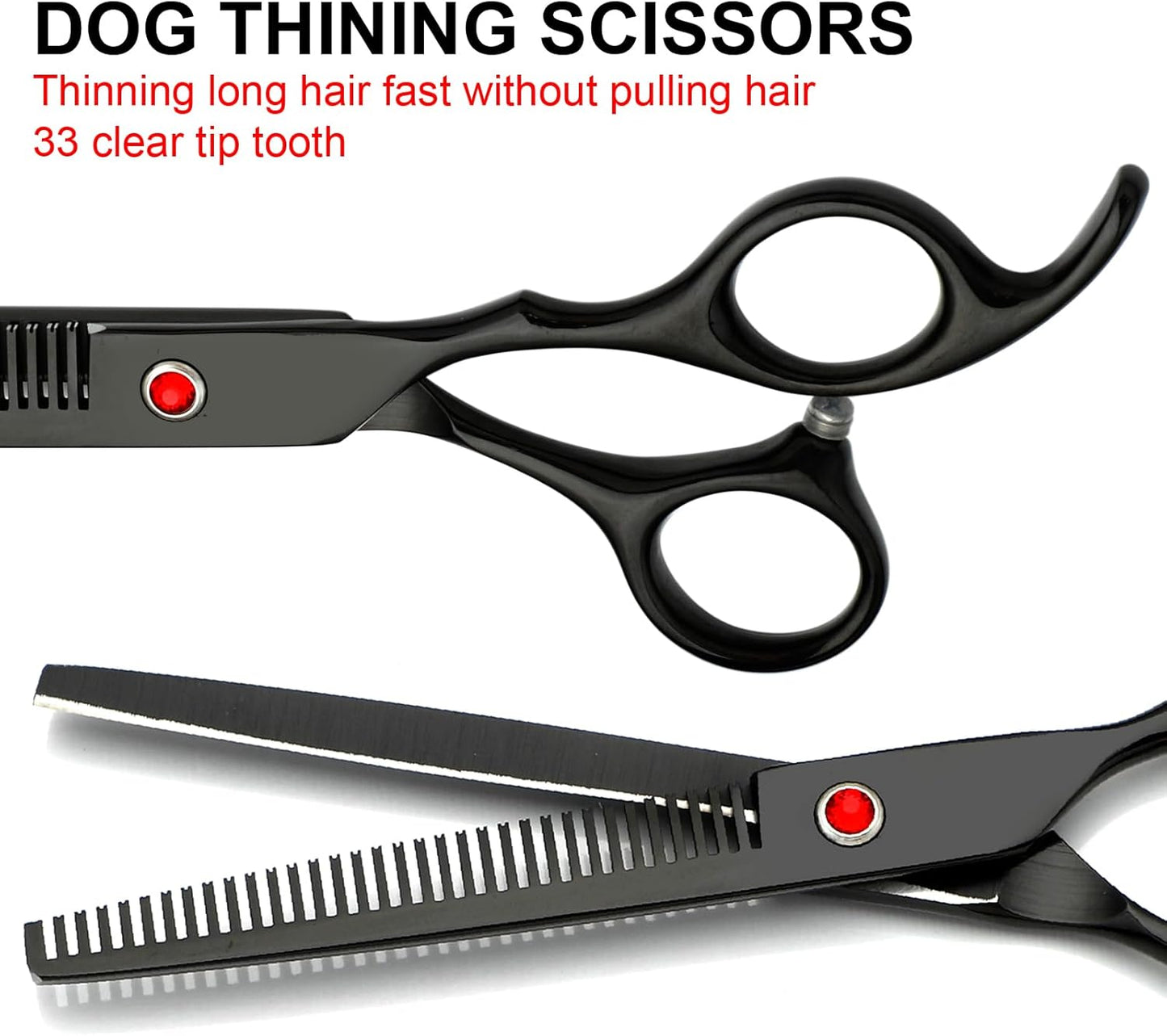 FAIGEO Dog Grooming Scissors with Safety Round Tips Stainless Steel Professional Dog Grooming Kit - Thinning, Curved Scissors and Comb for Cat Pet (Pink 4 in 1)