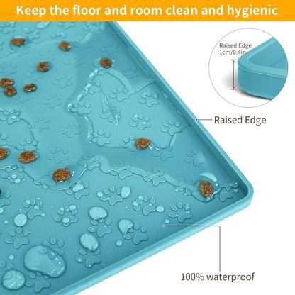 Ptlom Pet Placemat for Dog and Cat, Mat for Prevent Food and Water Overflow, Suitable for Small, Medium and Big Pet, 18" 12", Grey, Silicone