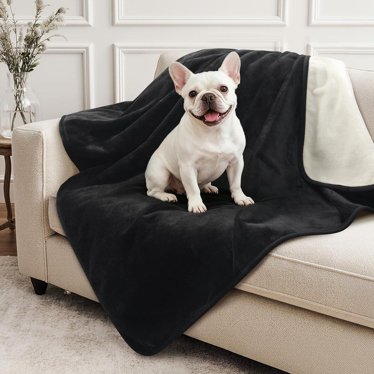 LOOBANI Waterproof Blanket for Bed: Reversible Soft Flannel Twin Bed Blanket 60" x 80", Leakproof Throw Spill-Proof Dog Pet Blanket for Couch Cover, Movie Time, Camping, Travel, Grey