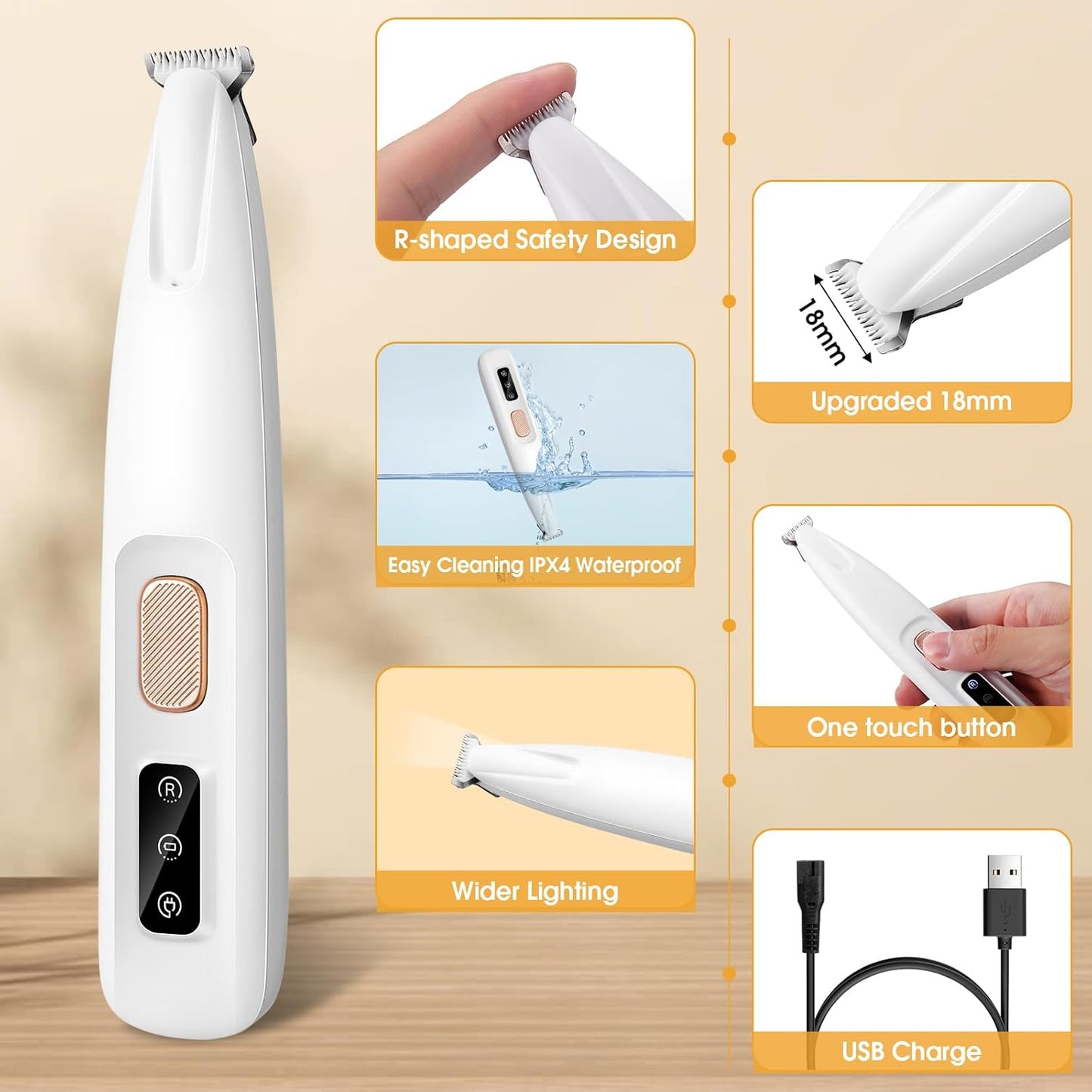Palksky Dog Clippers for Grooming - 2 in1 Upgraded Electric Dog Paw Trimmer with Nail Grinder, Rechargeable Waterproof Paw Trimmer with Led Display for Dogs Paws, Ears, Face, Rump & Eyes