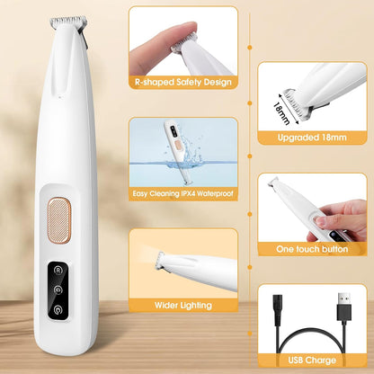 Palksky Dog Clippers for Grooming - 2 in1 Upgraded Electric Dog Paw Trimmer with Nail Grinder, Rechargeable Waterproof Paw Trimmer with Led Display for Dogs Paws, Ears, Face, Rump & Eyes