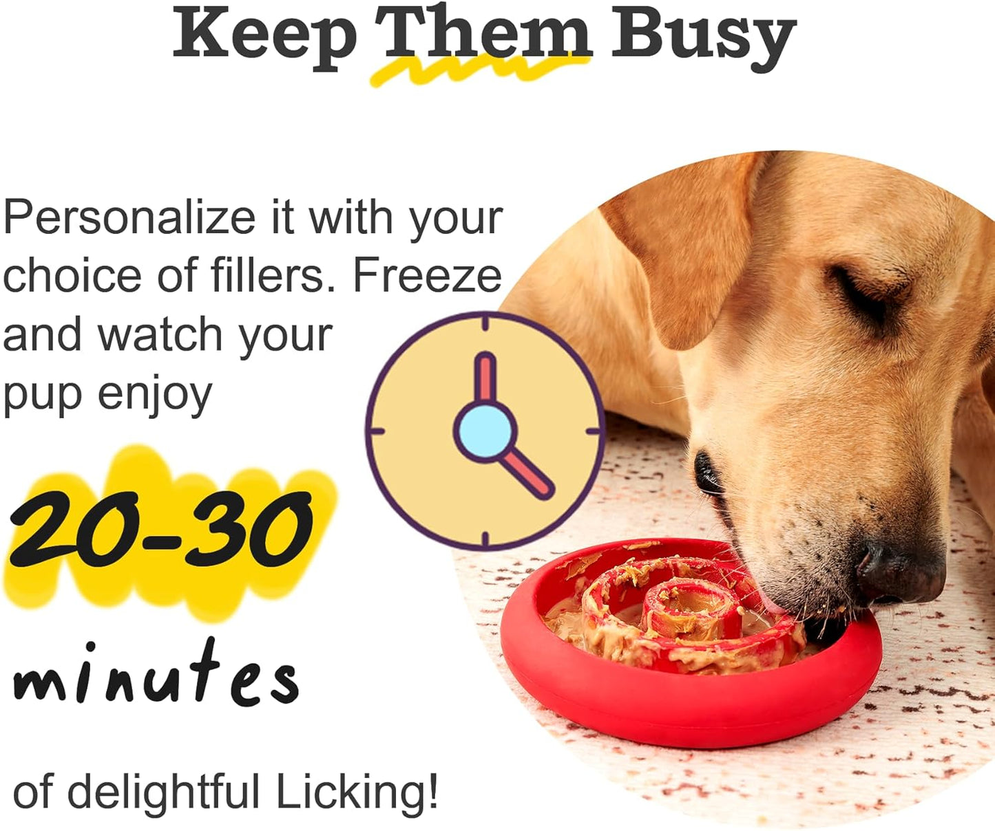 Slow Feeder Lick Mat for Dogs - Keep Them Busy - Natural Rubber Dog Frozen Treat Toys - Durable Interactive Enrichment Toys - Licking Dish for Dog De-Stressing, Red