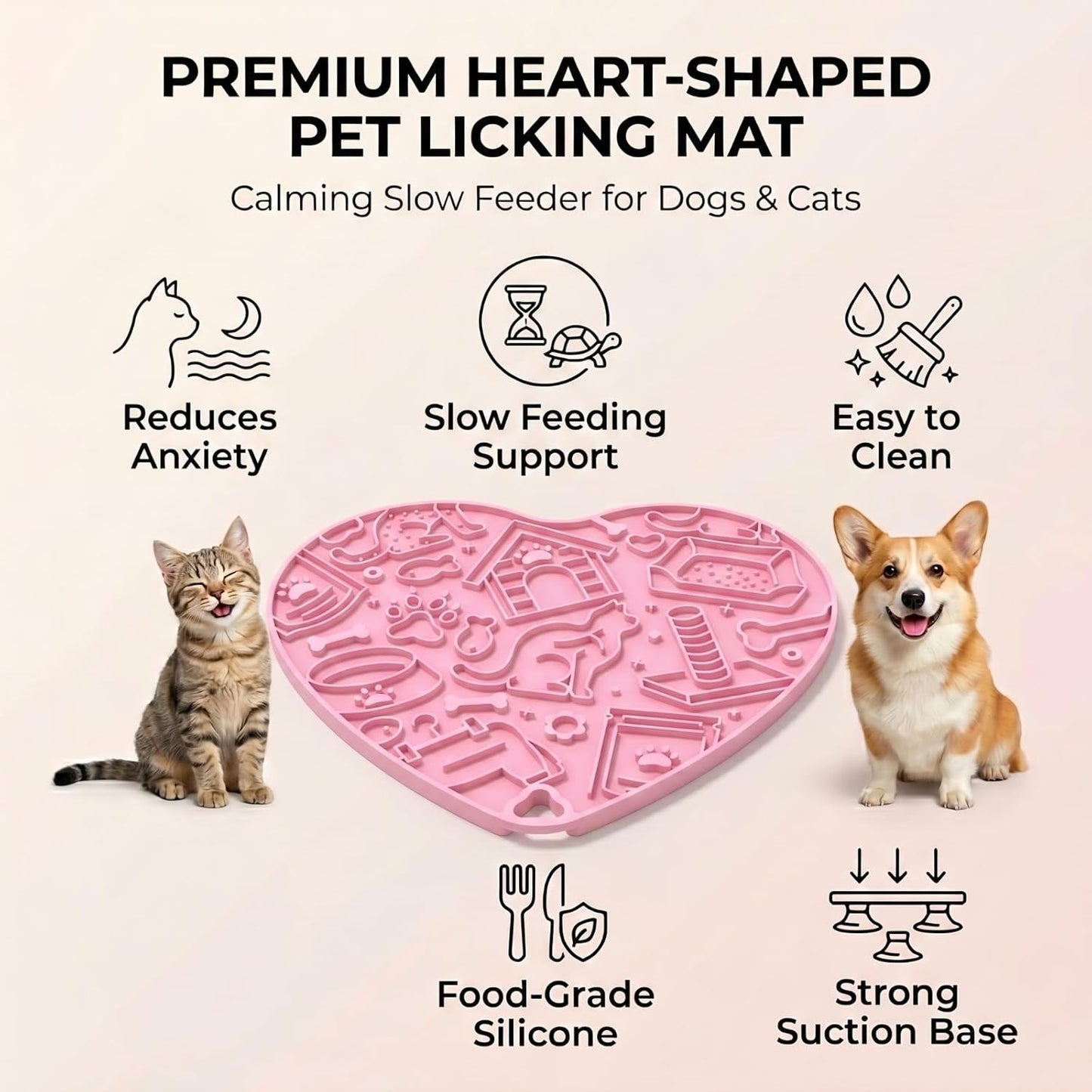 Cat & Dog Slow Feeder Puzzle Toy — Interactive Cat Puzzle Feeder Bowl, Dog Puzzle Feeder, Dog Lick Mat, Mental Stimulation Toy for Indoor Cats & Dogs, Anti-Gulp, Fun & Durable Heart Shape(Pink)