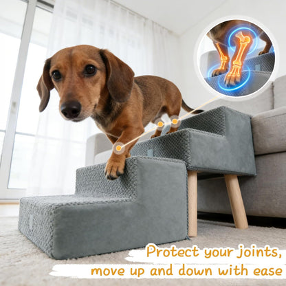 Dog Stairs for Small Dogs and Cats, 4-Step Dog Ramp for Couch and Bed, Foldable 2-in-1 Wooden Pet Steps for Puppy, Split Ottoman Design, Beige