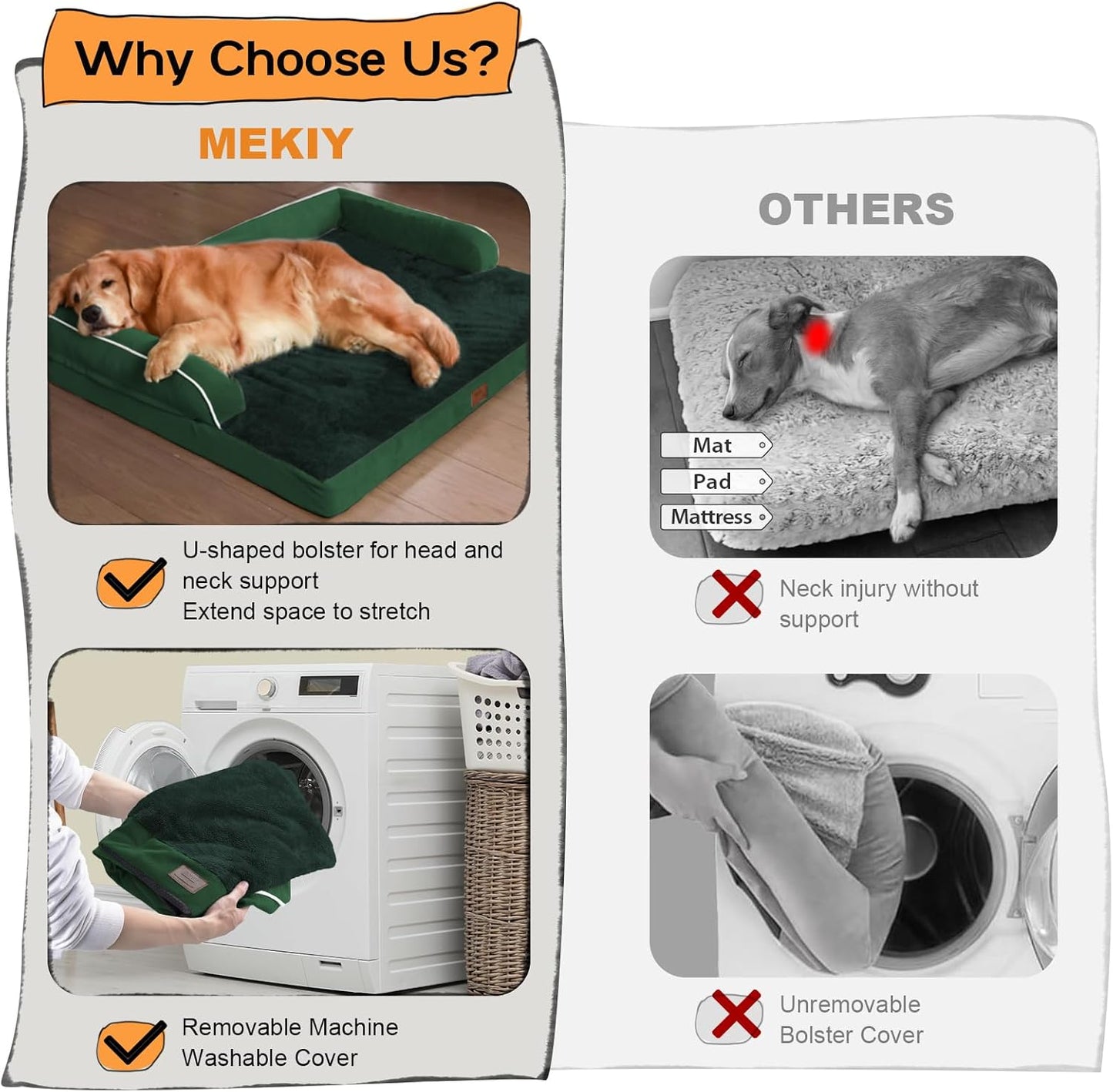 Large Dog Bed Orthopedic Washable - Beds Bolster - Medium XL XLarge Big Dogs - Memory Foam Couch Sofa - Waterproof with Removable Cover