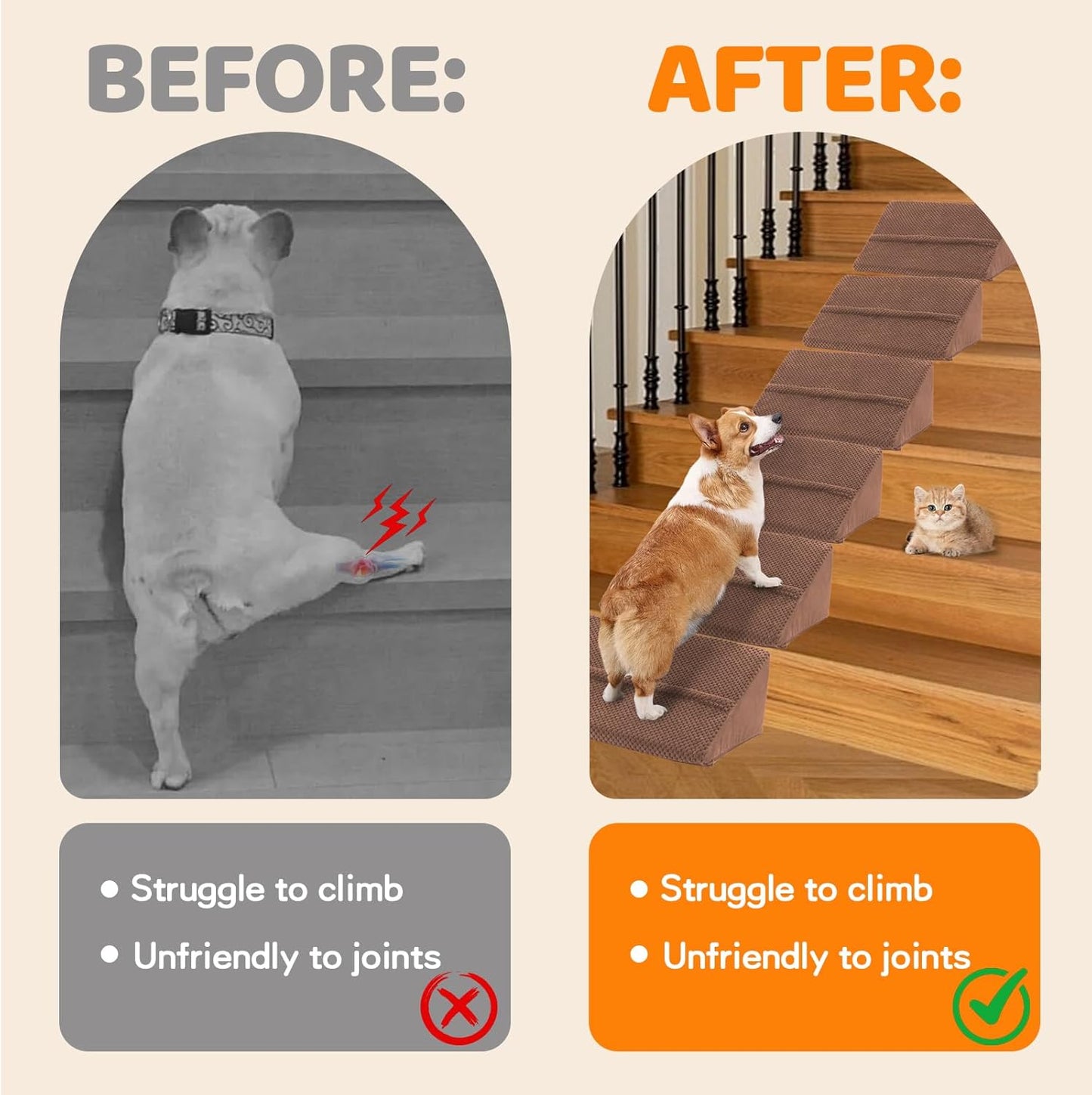 Dog Ramp for Stairs for Small & Senior Dogs and Cats, Non-Slip Foam Indoor Pet Ramp with Self-Sticky Pads, Dog Ramp for Stairs Inside House(Dark Gray, 6 Pack)