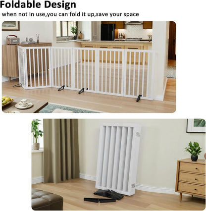 Dog Gate 32" Tall Foldable Dog Gate for Doorways Freestanding Pet Gate for Dogs Indoor (Walnut, 3 Panel)