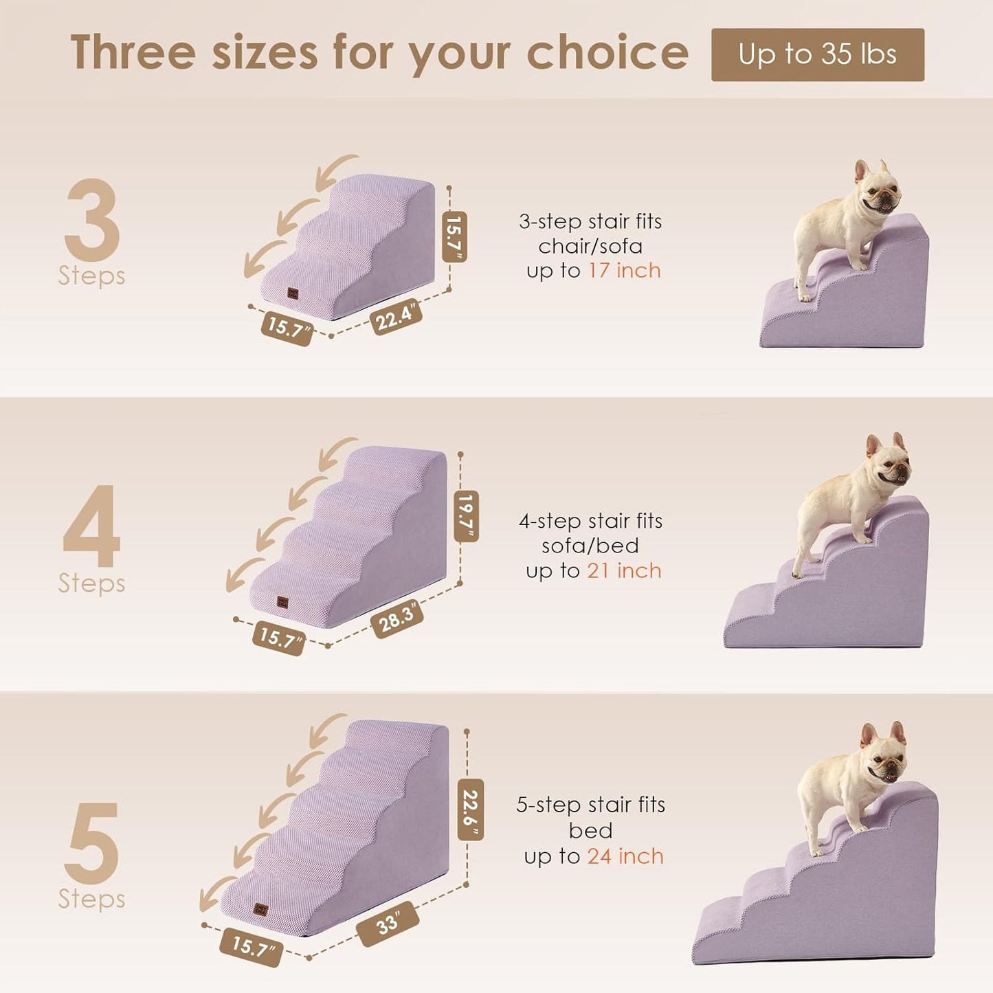 EHEYCIGA Curved Dog Stairs Ramp for High Beds 19.7" H, 4-Step Dog Steps for Small Dogs and Cats, Pet Stairs for High Bed Climbing, Non-Slip Balanced Pet Step Indoor, Grey
