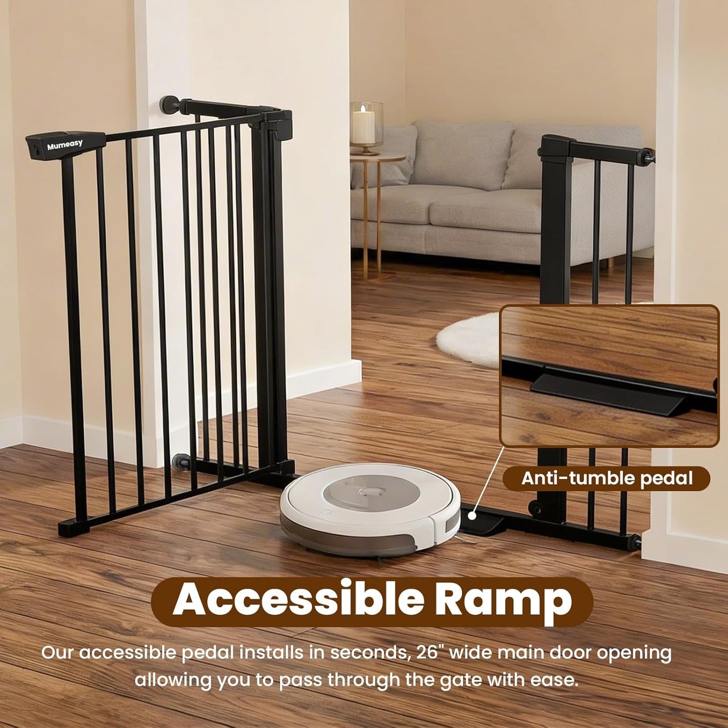 Baby Gate for Stairs, 29.7-40.6" Auto Close Dog Gate Indoor for Doorways, Dual-Lock Design, Adjustable Pet Gate No Drilling with Walk Thru Door for Hallways, Stroller Friendly, Black