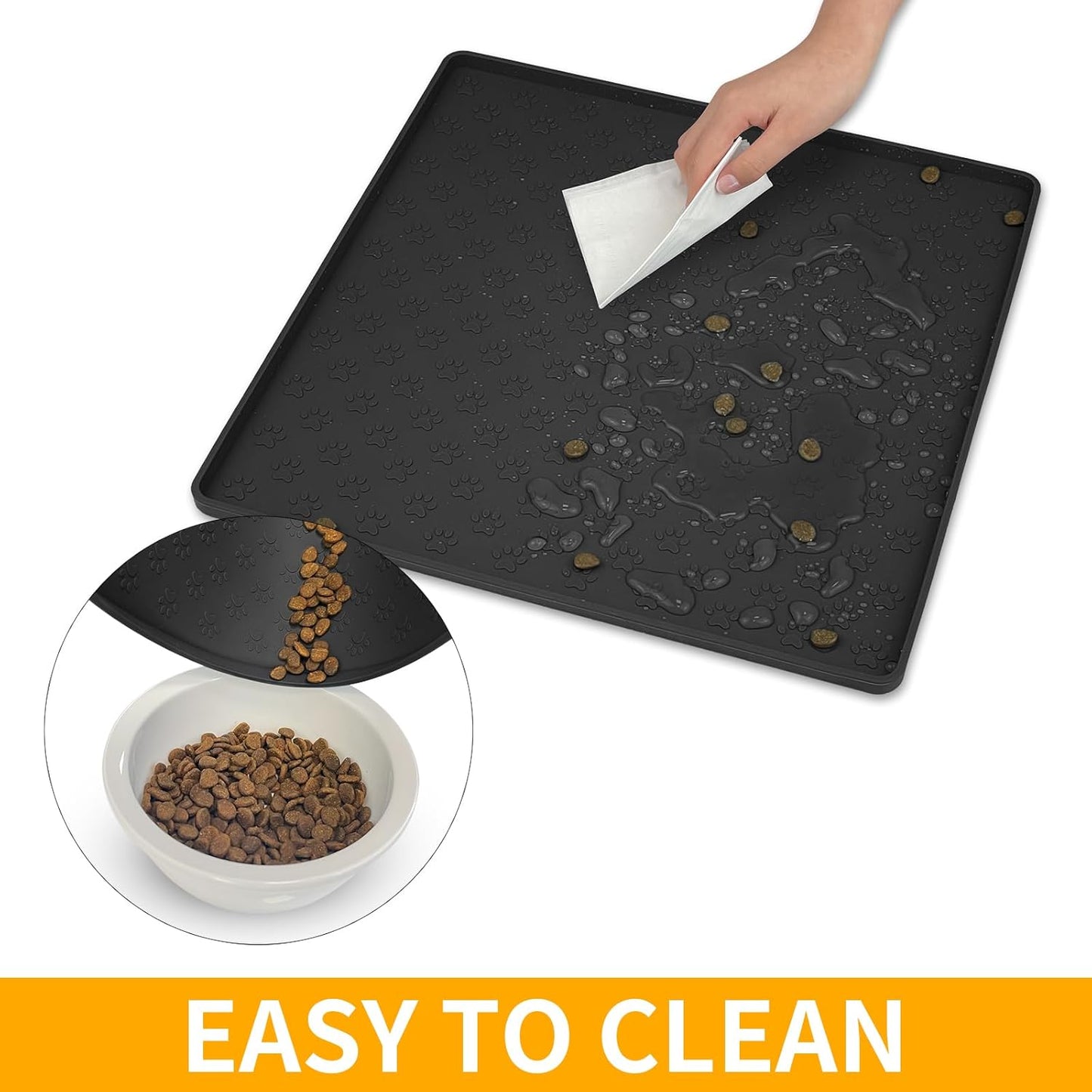 Ptlom Pet Placemat for Dog and Cat, Mat for Prevent Food and Water Overflow, Suitable for Small, Medium and Big Pet, 18" 12", Grey, Silicone