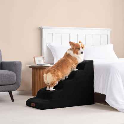 EHEYCIGA Curved Dog Stairs Ramp for High Beds 19.7" H, 4-Step Dog Steps for Small Dogs and Cats, Pet Stairs for High Bed Climbing, Non-Slip Balanced Pet Step Indoor, Grey