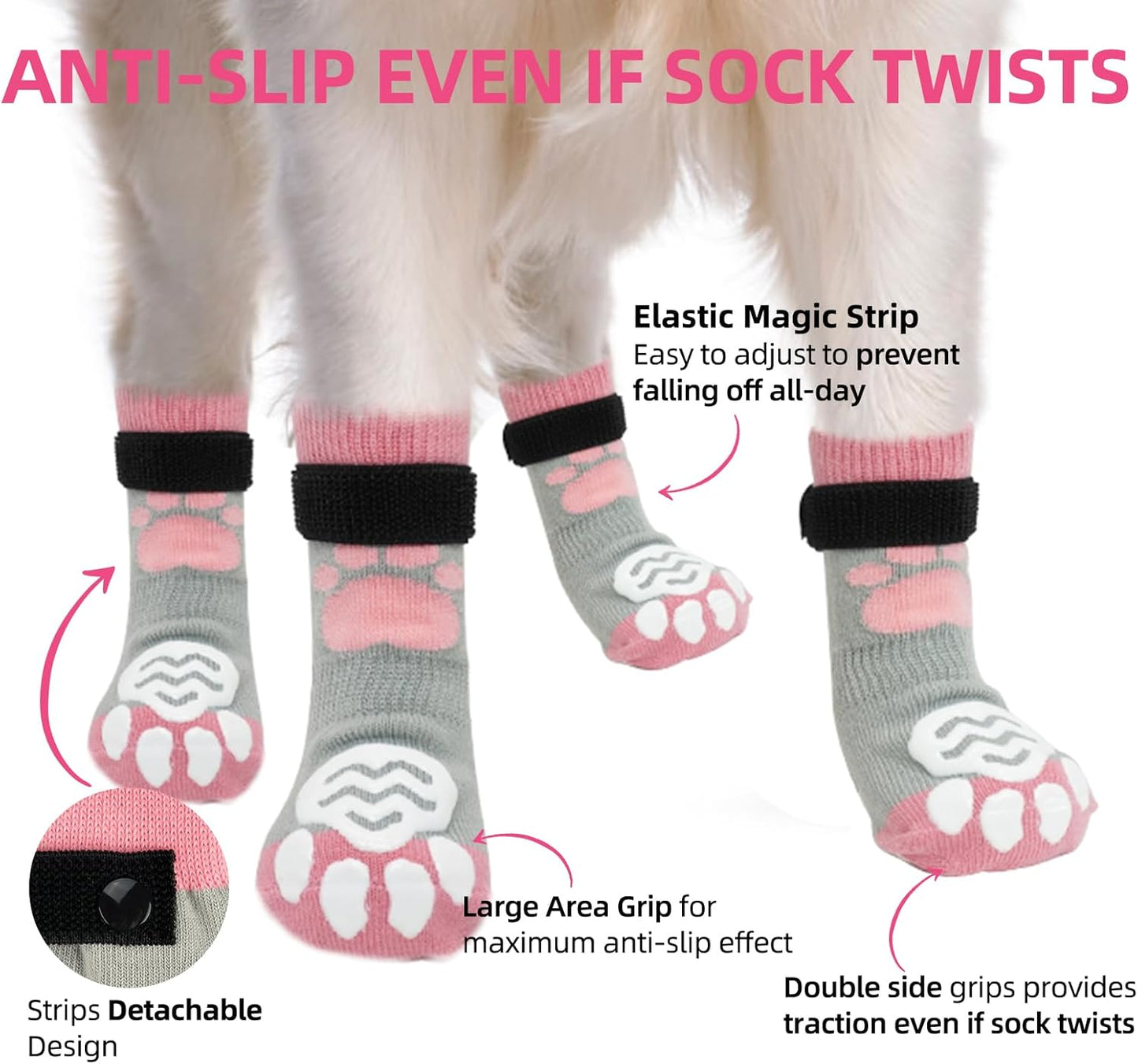 PUPTECK Anti Slip Dog Socks with Double Grippers for Hardwood Floors, Shoes for Hot/Cold Pavement, Boots & Paws Protectors to Prevent Licking, Traction Booties for Senior Small Large Dogs