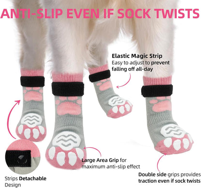 PUPTECK Anti Slip Dog Socks with Double Grippers for Hardwood Floors, Shoes for Hot/Cold Pavement, Boots & Paws Protectors to Prevent Licking, Traction Booties for Senior Small Large Dogs